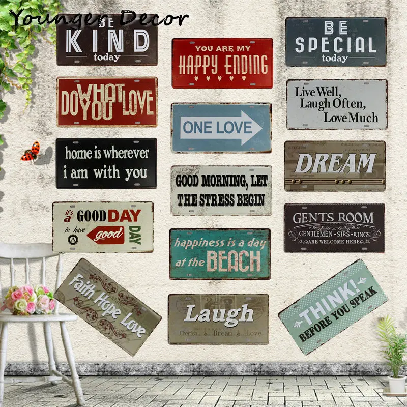 

Words With Humorous Inspiring Heartwarming Motivational Poster Dream Laugh Beach Happy Metal Signs Room Home Wall Decor YA204