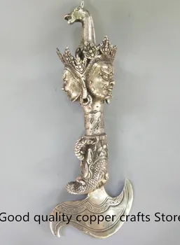 

China Buddhism Three-sided Buddha head axe exorcism crafts statue