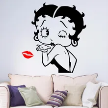 Sexy betty boop meninas lábios beijo removível vinil adesivo de parede arte sala estar quarto corredor retrato casa janela decalque b066