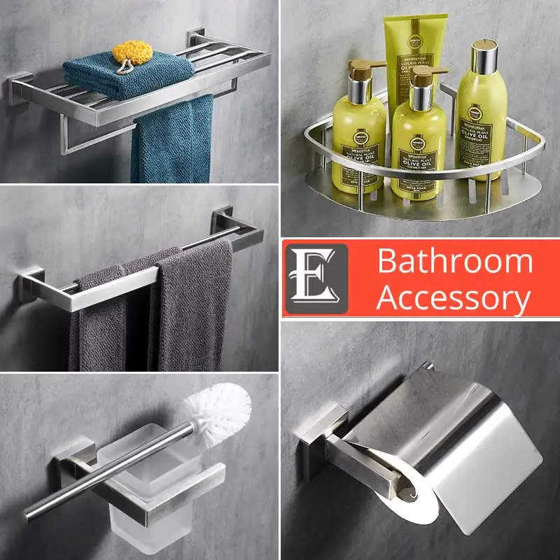 304 Stainless Steel Bathroom Accessories Set Wall Mount Towel Rack Bathroom Hardware Bathroom Hanging Rack Toilet Shelf Set - Цвет: Type E