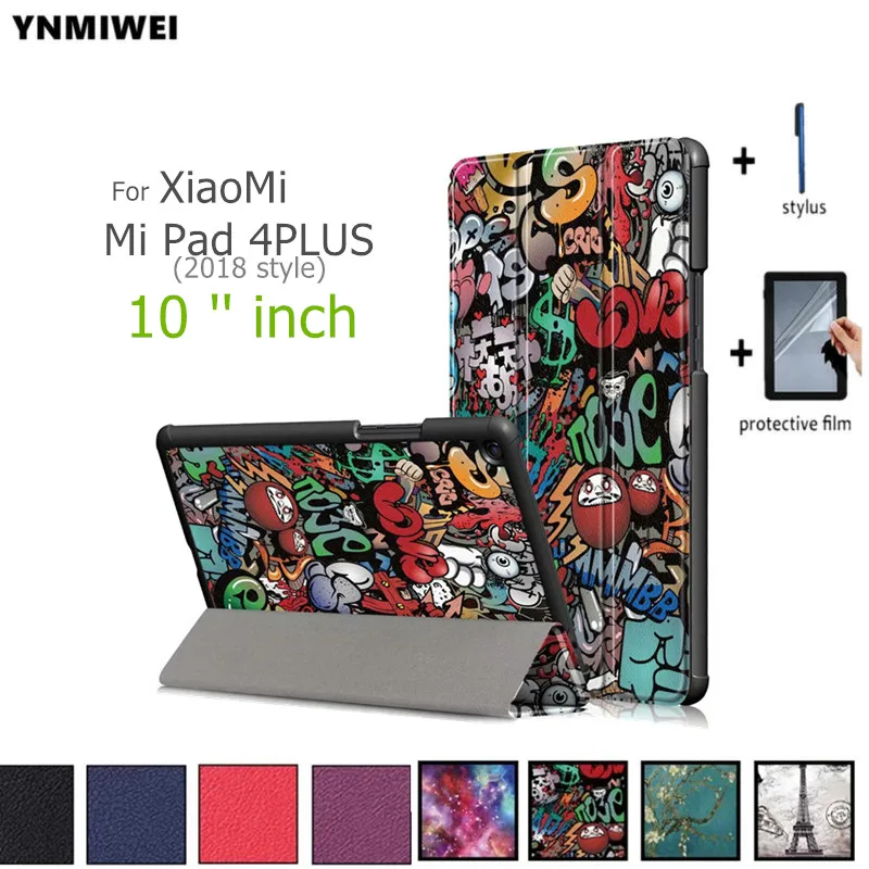 

For xiaomi mi pad 4 plus Smart Case Frosted shield Colorfull Print Stand PU Leather case FOR 10'' MIPAD 4 4PLUS Sleeve shell