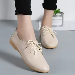 Акция 2018, новая осенняя женская обувь на плоской подошве, кожаная повседневная обувь, женская модная классическая обувь на шнуровке с