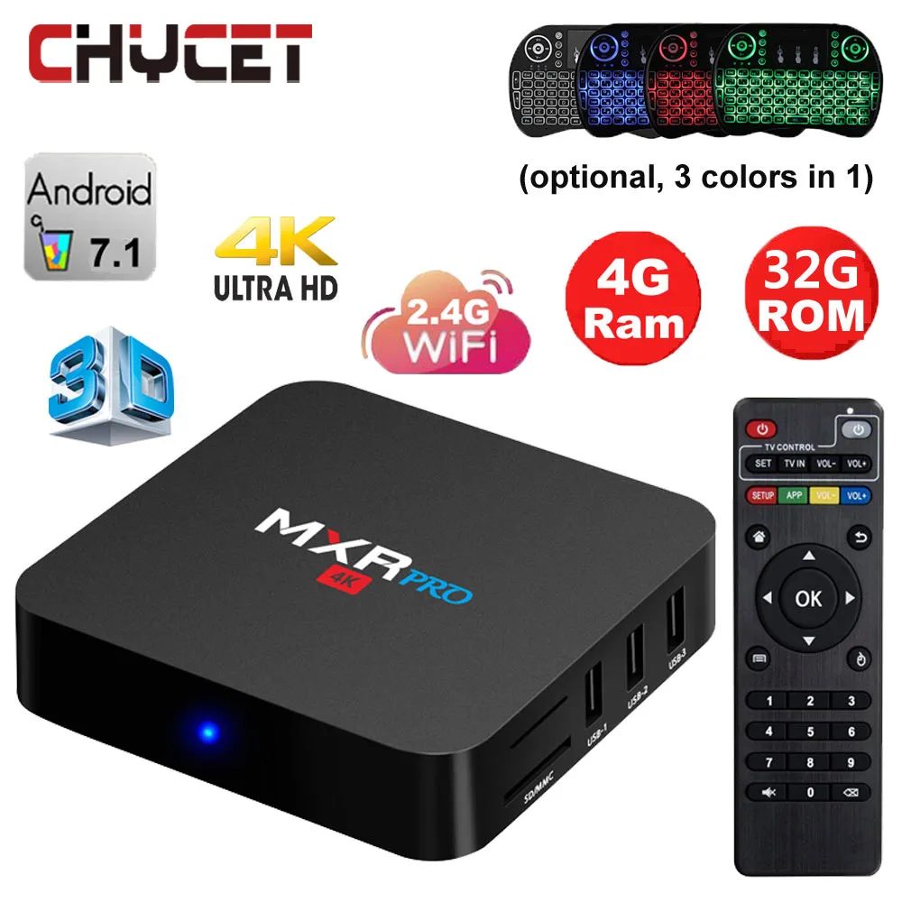 MXR PRO ТВ коробка Android 7,1 4 ГБ 32 ГБ RK3228 четырехъядерный HDMI USB 3,0 3D wifi Smart tv Box 4 к медиаплеер PK X96 ТВ коробка