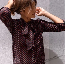 EQ 100% real silk red love heart ribbon bowknot ladies long sleeve shirt EQ women blouse