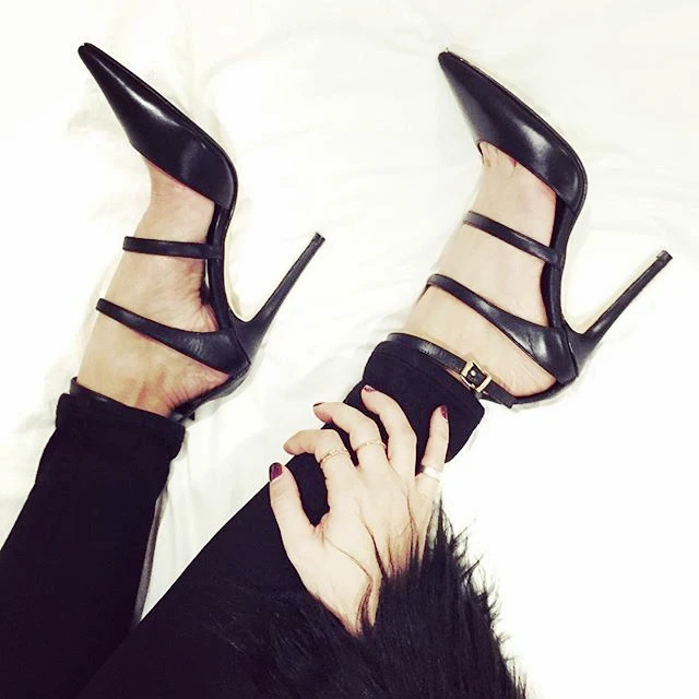 

2017 Spring newest pointed toe high heel shoes woman thin heels ankle strap shoes wine red suede buckle strap heel stiletto heel