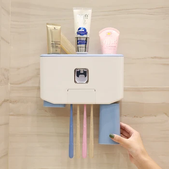 

New 4 In 1 UV Toothbrush Sterilizer Toothbrush Holder Automatic Toothpaste Squeezers Dispenser Home Bathroom Set