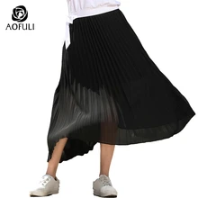 AOFULI большая длинная Плиссированная юбка с высокой талией длиной до щиколотки летняя шифоновая юбка размера плюс повседневная одежда l-xxxl 4XL 5XL A3586
