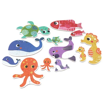 

New Fashion Montessori Toys Baby Early Education Flat Puzzle Animal Cute Cartoon Puzzles Wooden Puzzles For Children