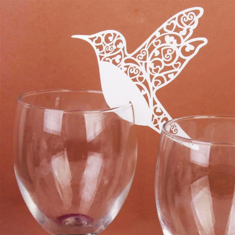 DIY Place Card Flying Birds Cups Glass Wine Wedding Name Cards Laser Cut Pearlscent Paper Birthday Party Decoration 50pcs | Дом и сад