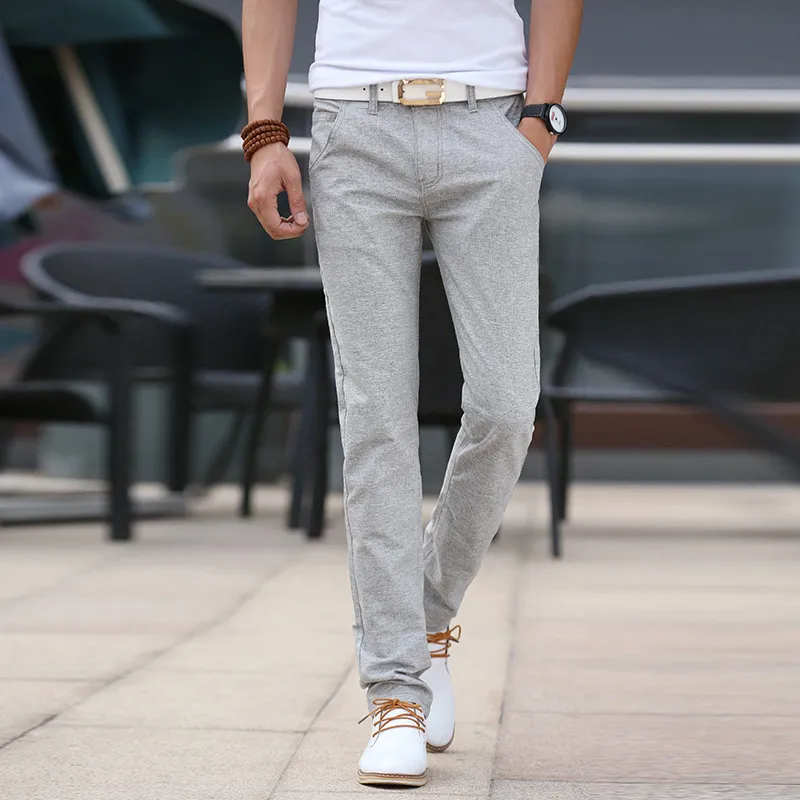 Высококачественные мужские льняные брюки, мужские повседневные летние тонкие брюки, мужские брюки, мужские брюки, размер 38 - Цвет: Серый