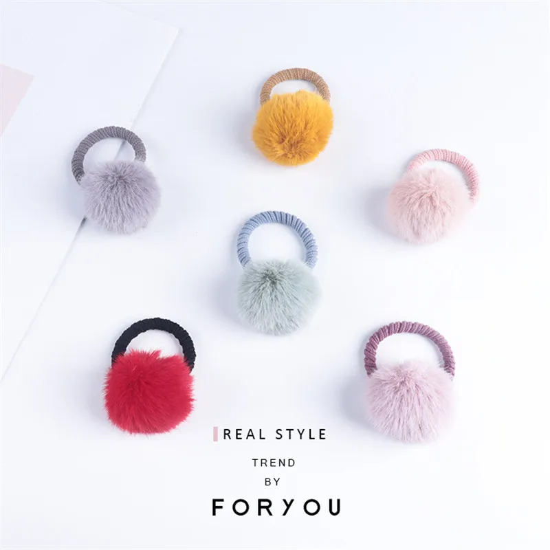 3PCS Lovely Multicolor Fluff Ball Hair Accessories Rubber Band Gum for