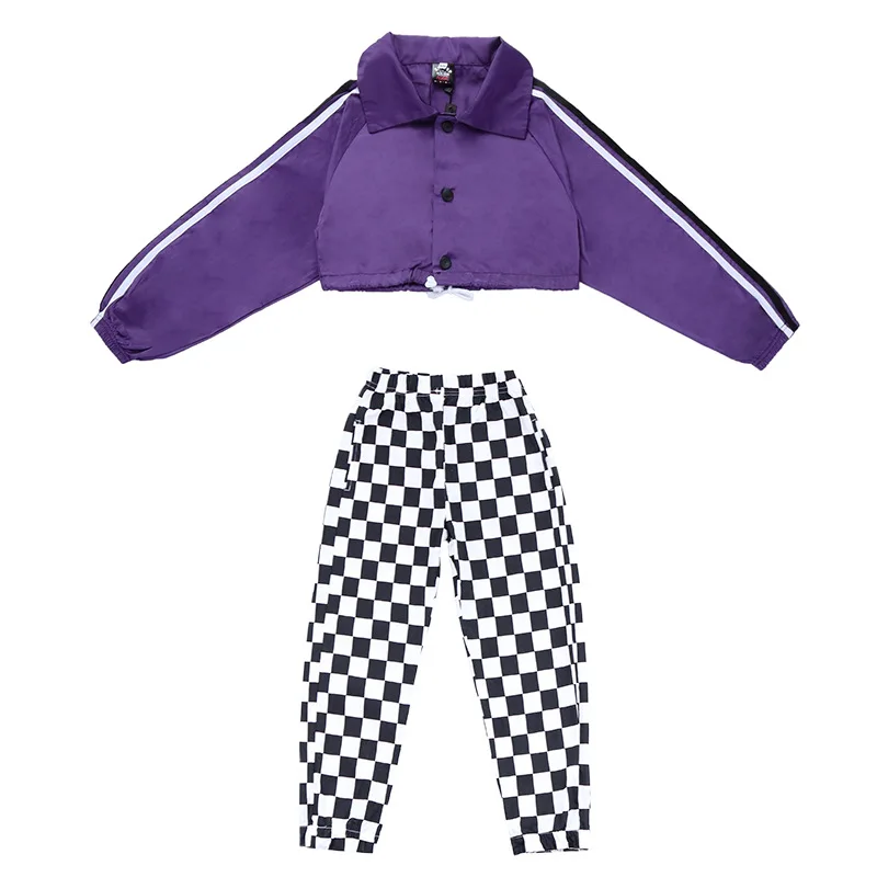 Майка, куртка, штаны, костюм в стиле джаз уличный танцевальный костюм для детей, одежда в стиле хип-хоп для девочек детская одежда для сцены - Цвет: Two-piece Set