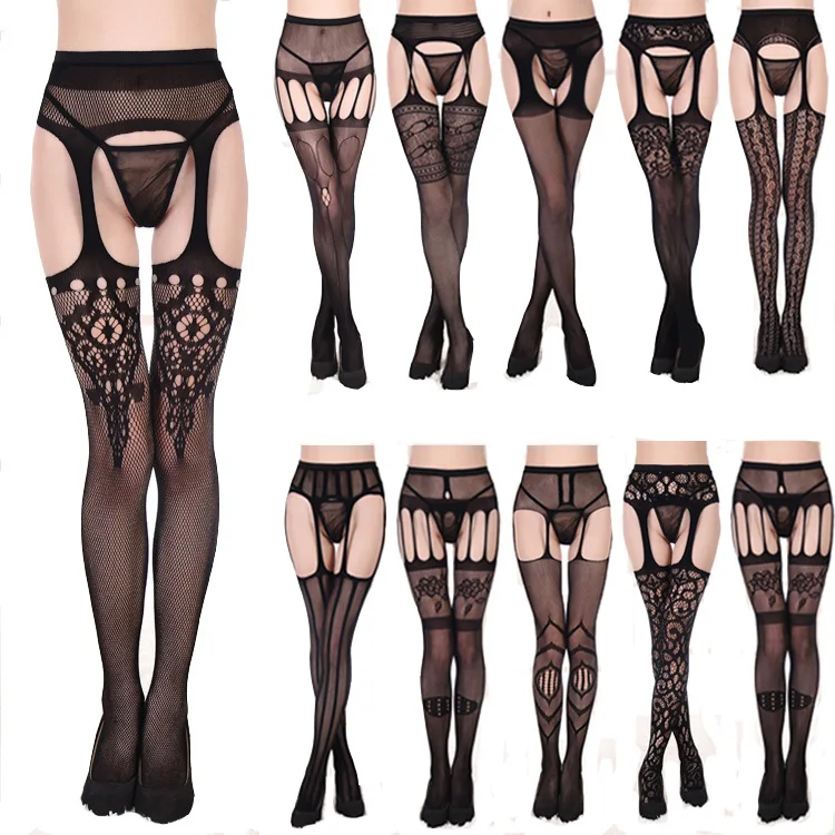 

Sexy Lingerie Stripe Women Elastic Stockings Transparent Black Fishnet Stocking Thigh Sheer Tights Embroidery Pantyhose dropship