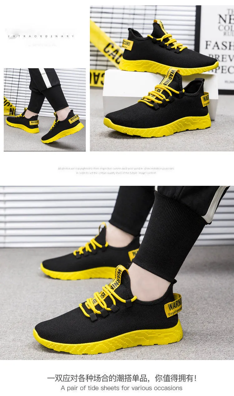 Baideng летняя дышащая Спортивная обувь для мужчин удобные сетчатые спортивные кроссовки мужские черные желтые Спортивная обувь zapatillas