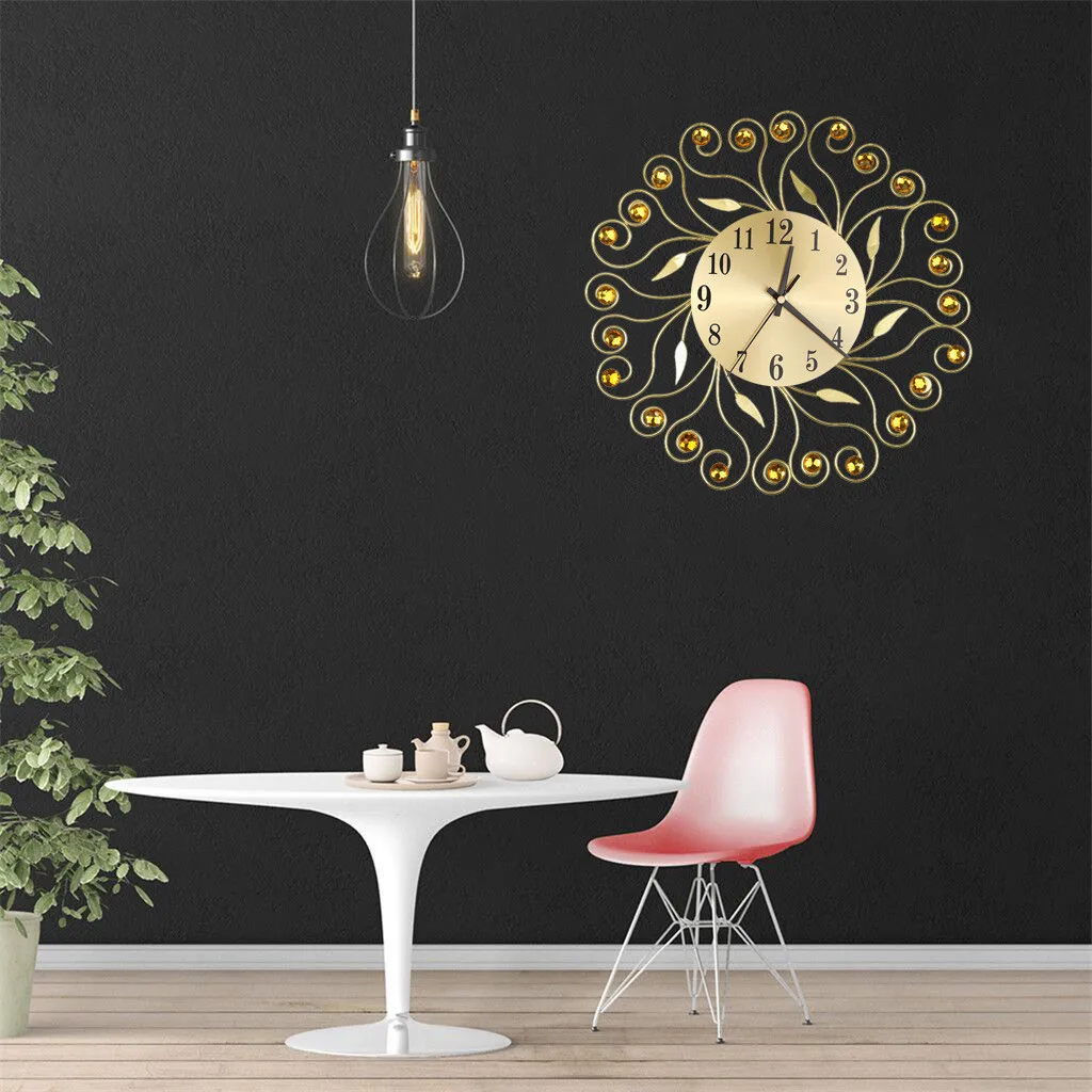 Wall Clock Wrought Iron Diamond Fashion Bedroom Silent Metal Wall Clock Decor watch still life clocks home decoration 19jul11