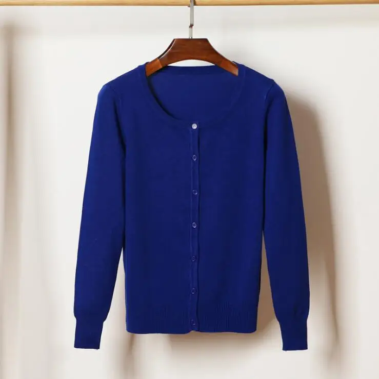 Queechalle, 21 цвет, большой размер, вязаный кардиган, весна-осень, женский Кардиган с длинным рукавом, повседневные топы, круглый вырез, женский свитер, пальто - Цвет: Тёмно-синий