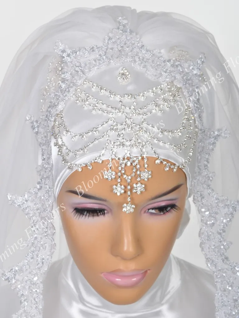 Мусульманский Свадебный хиджаб 2019 Роскошный Кристалл Bling кружевная вуаль химар