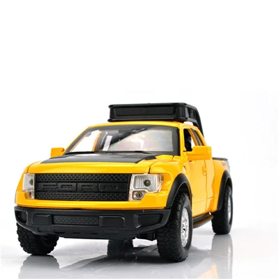 1:32 Ford Raptors F150, модель автомобиля из сплава, игрушка с оттягиванием, флеш и музыка, литье под давлением, металлический пикап, модель, классический американский автомобиль для мальчиков - Цвет: yellow