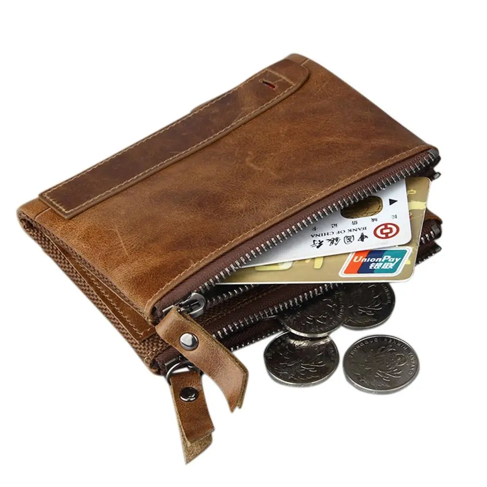 Banabanma Натуральная Воловья кожа мужские кошельки Двойная маленькая сумочка на молнии карманы для монет Анти RFID держатели карт Досуг ZK30