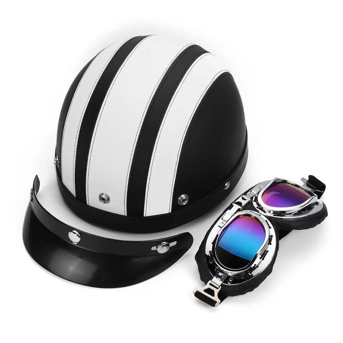 Мотоциклетный шлем, электрический велосипедный шлем с открытым лицом, двойные защитные козырьки объектива для мужчин и женщин, мотоциклетный шлем - Цвет: white and colorful
