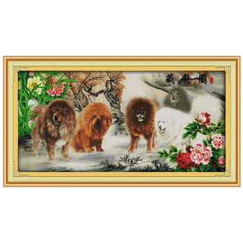 

Peony Tibetan Mastiff Counted Cross Stitch DIY 11CT 14CT Cross Stitch Set Animal Cross-stitch Kit Embroidery Needlework