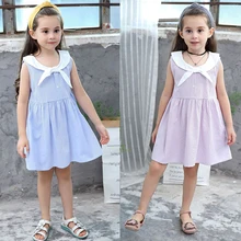 Платье для дня рождения для маленьких девочек; платье принцессы с цветочным принтом и бантом без рукавов; пляжное платье с матросским воротником