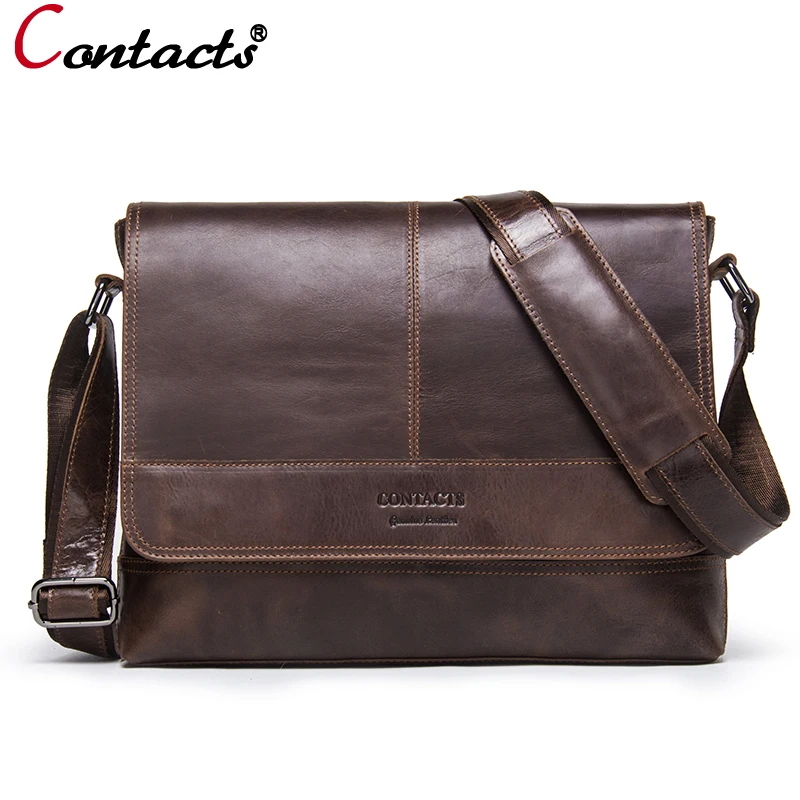 

CONTACT'S 2018 Business Men Bag Brand Genuine Leather Male Shoulder Bags Luxury Cow Leather Handbag Men Crossbody Bag briefcase