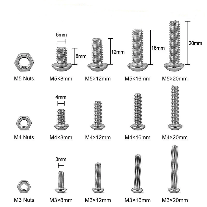 500Pcs M3 M4 M5 Stainless Steel Machine Screws and Nut Kits Hex Socket Button Head Cap Bolts Screws with Nuts Assortment Kit 4
