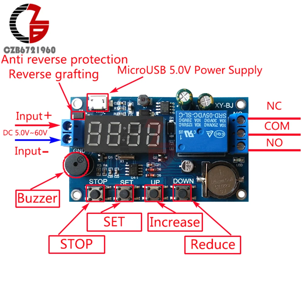 Релейный модуль с задержкой в реальном времени, таймер, контрольный переключатель, реле с задержкой времени, с будильником, DC 12 В 24 В