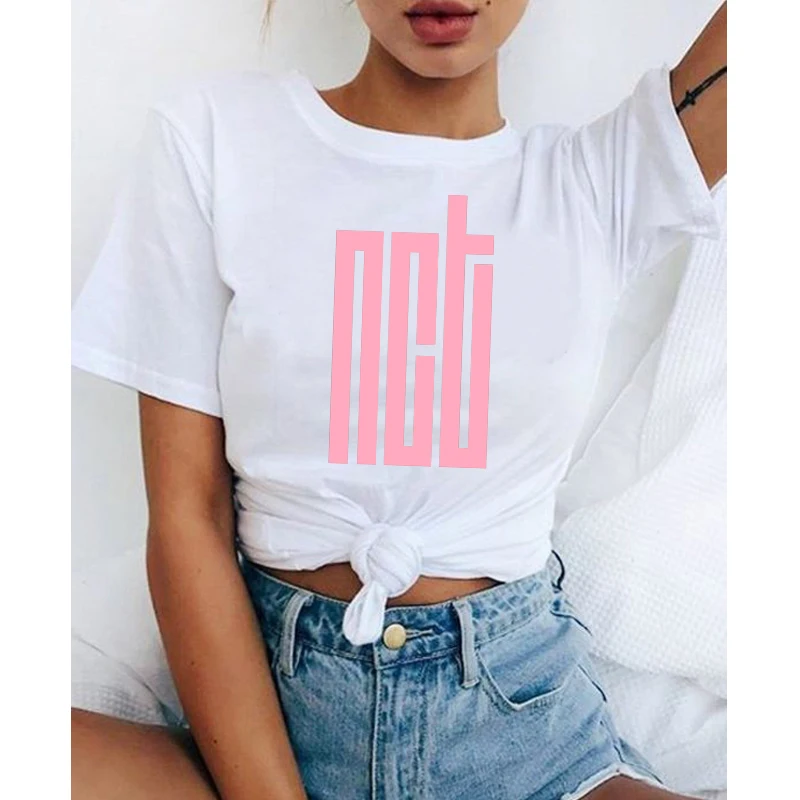 Ateez nct 127 женская одежда ikon loona Женская Корейская футболка с графическим принтом Футболки mamamoo top stray kids tee shirt blackpink - Цвет: nct1--P