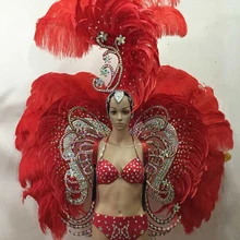 Сексуальный костюм с перьями на Хэллоуин для взрослых, бриллиантовое бикини карнавальный костюм для выступлений, костюм для самбы, танцевальный женский костюм на карнавал