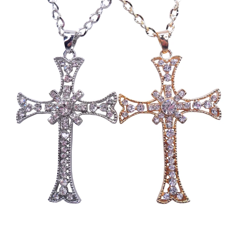 

Silver Gold Crosses Necklace Rhinestone Crystal Pendants cross Necklaces