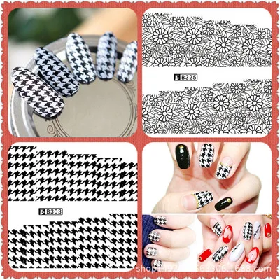 

Newest 5sheet 24Types Lace Black Nail Water Stickers Designs Nail Art Stickers Decals Makeup DIY Water Tattoos Manicure B313-336