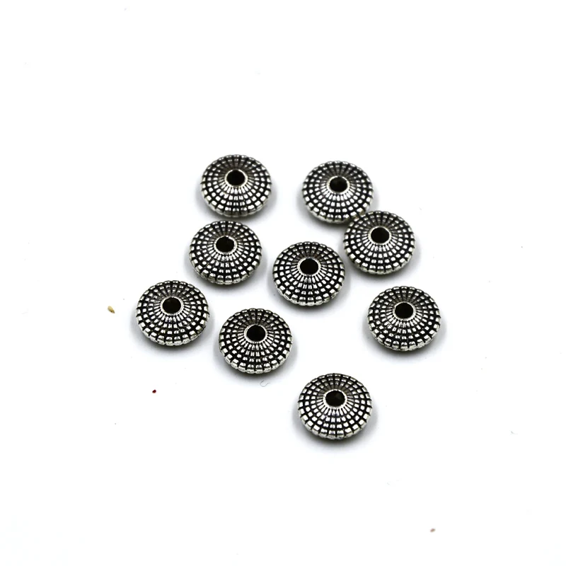 100pc/lot 8mm Antique Silver Loose Round Flat Metal Spacer Beads DIY