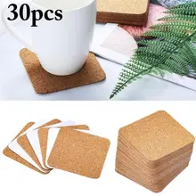 30 шт., одноцветные экологически чистые пробковые квадраты, Самоклеющиеся Многоразовые пробковые подставки, подстаканники для напитков, кухонные принадлежности для дома