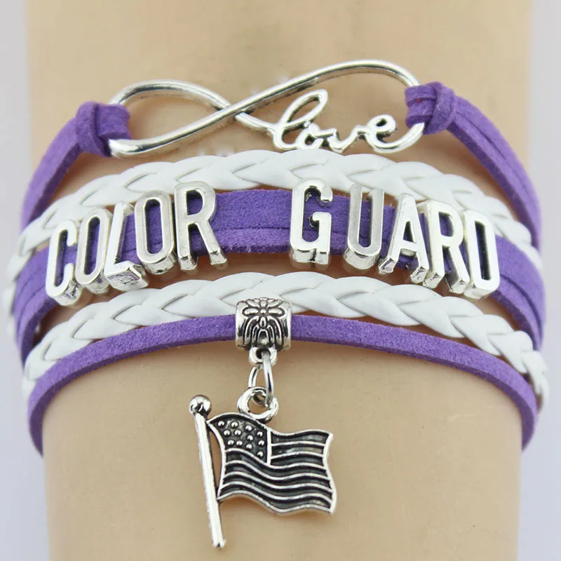 

Infinity Love Color Guard Bracelets Charm Handmade Leather Weave Flag Pendant Bangles Jewelry for Women Men Festivals Gift