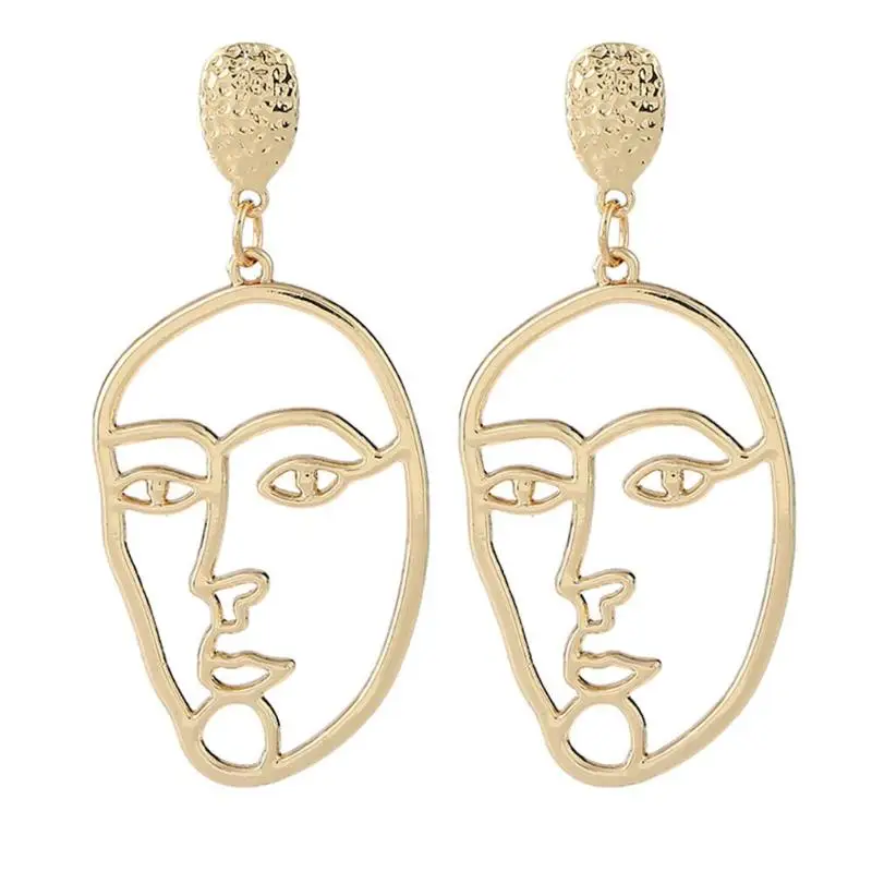 

New Arrival Abstract Stylish Simple Hollow Face Dangle Earrings Girls Statement Drop Earrings Vintage Casual Jewelry Gifts