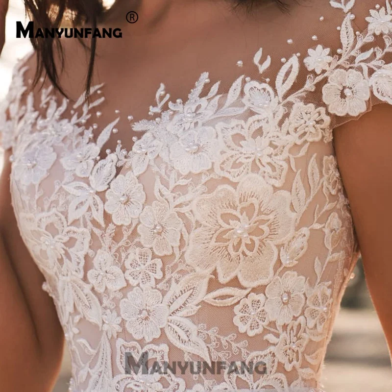 Vestidos De Novia Boho свадебный наряд Sheer шеи Кружева Аппликации кружевное свадебное платье пуговицы сзади платье невесты