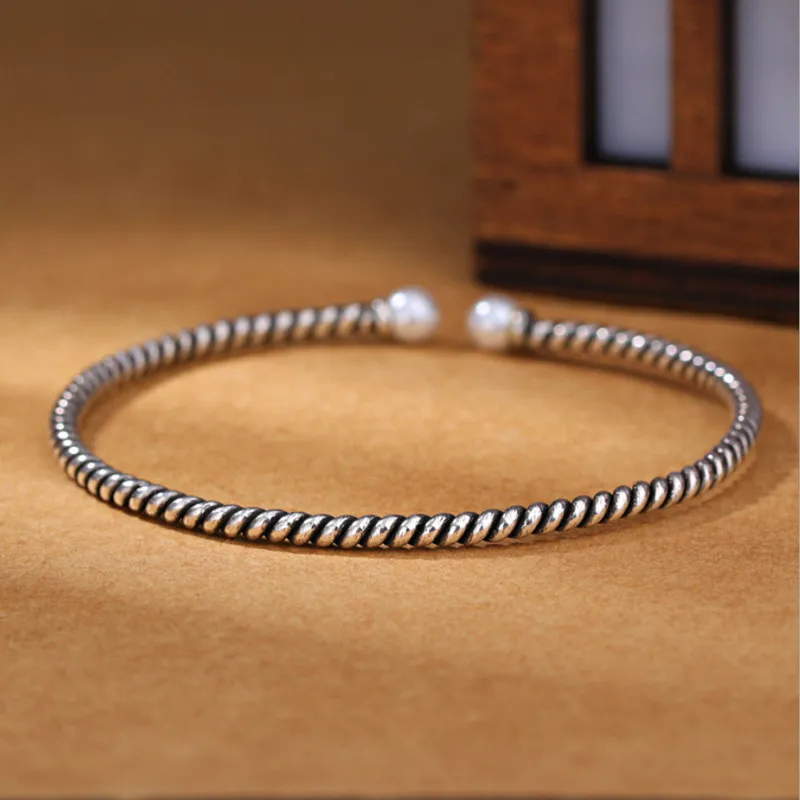 

Exquisite Personality Silver Jewelry Thai Silver Stranded Teeth Natural Double Bead Pearl Simple Bracelets & Bangles