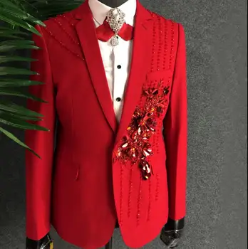

men red suits designs masculino homme terno stage costumes for singers men sequin blazer dance married clothes jacket fashion