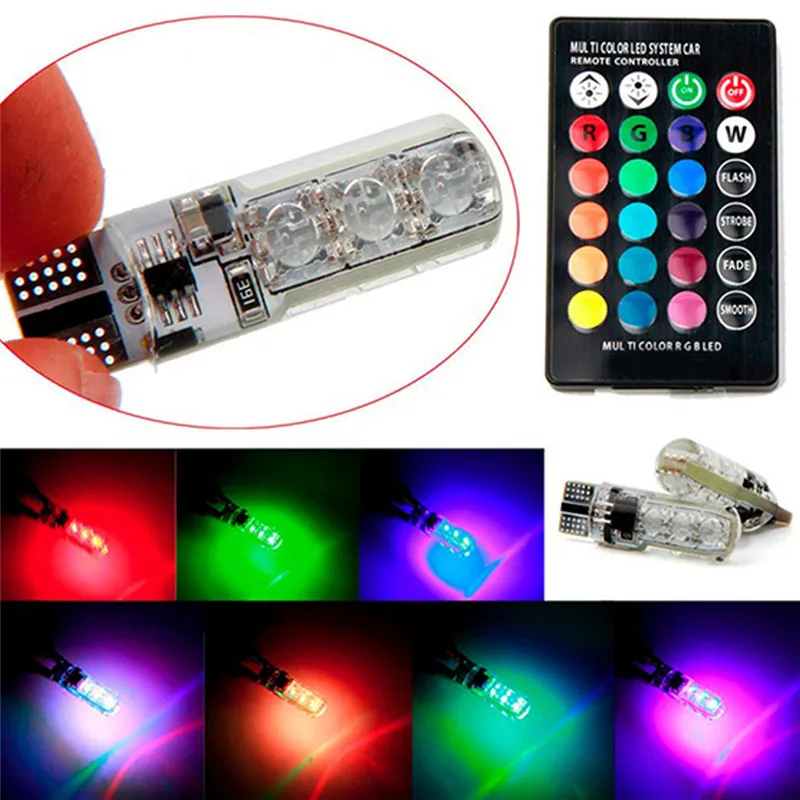 

2PCS RGB T10 Strobe Flash car Lights LED Multi Color headlight Auto Lamp Bulb With Remote Controller Flash/Strobe