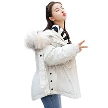 Новинка, высокое качество, Женское зимнее пальто с большим меховым капюшоном, женская верхняя одежда, женская теплая короткая Базовая куртка, тонкая куртка, jaqueta feminina