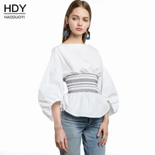Haoduoyi Woman Bluse 2017 New Summer Sweet Lantern Long Sleeve Shirt Women Tops Office Lady Lace up Back Zipper Blouse Blusas