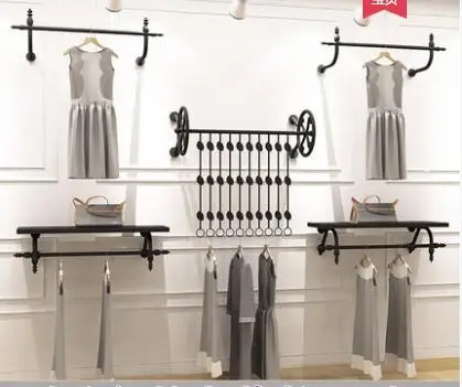 Clothes store display rack wall men's and women's wear vintage shelves children's wear wall hanging clothes rack rack display .