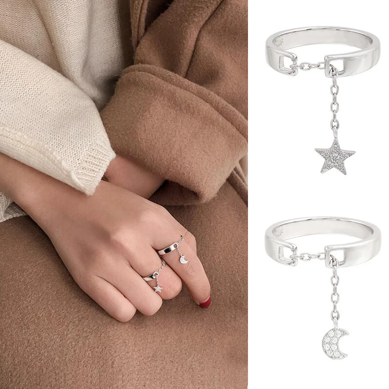 Jisensp женские ювелирные изделия мода простой открытый дизайн лист кольцо двойной шар Круглые Кольца женские CZ Звезда Луна Ringen Mujer