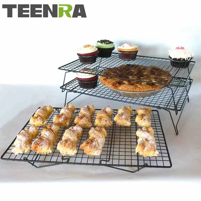 

TEENRA 3-Tier Metal Non-stick Cooking Rack Net Bread Muffin Drying Stand Cake Cooling Rack Net Cake Cooler Holder Baking Tools