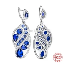 Free Shipping–TZ0113-E Genuine 925 Sterling Silver Micro Pave Blue CZ Drop Earrings S925 Jewelry As Christmas Gift