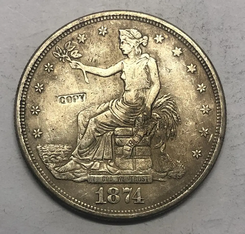 1874-P американский торговый доллар Посеребренная Имитация монеты