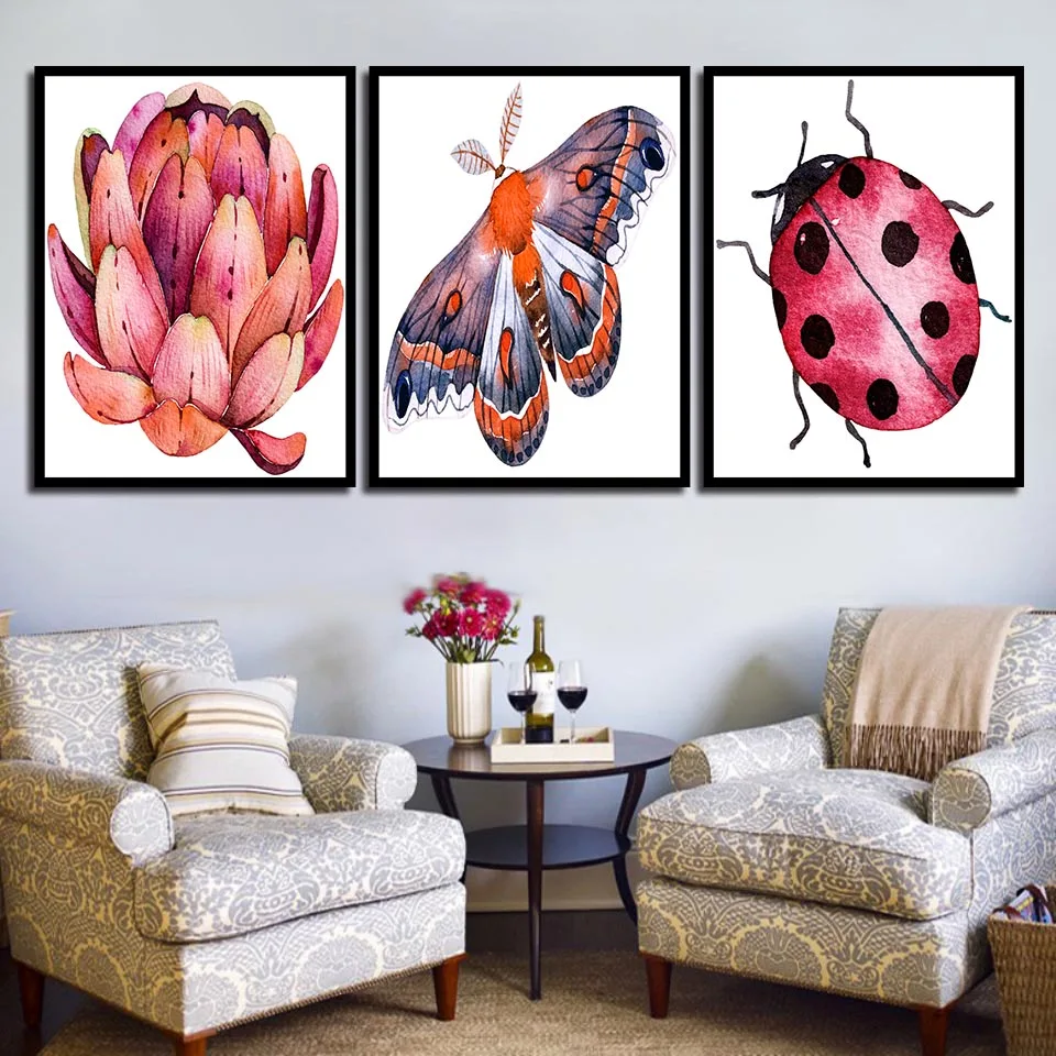Wall-Art-Printing-Modern-Fashion-Nordic-Style-Poster-Ladybugs-Butterfly-And-Flower-Minimalism-Canvas-Paintings-Decor
