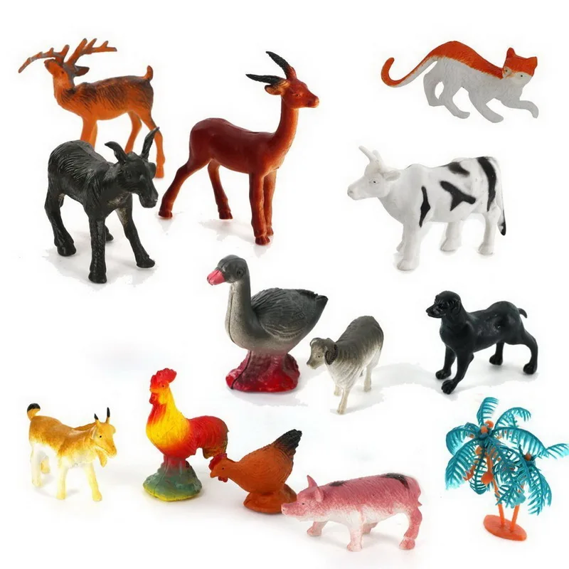 15 pcs/pack Plastic Farm Animal Tree Model Set Kids Toy Multi color-in ...